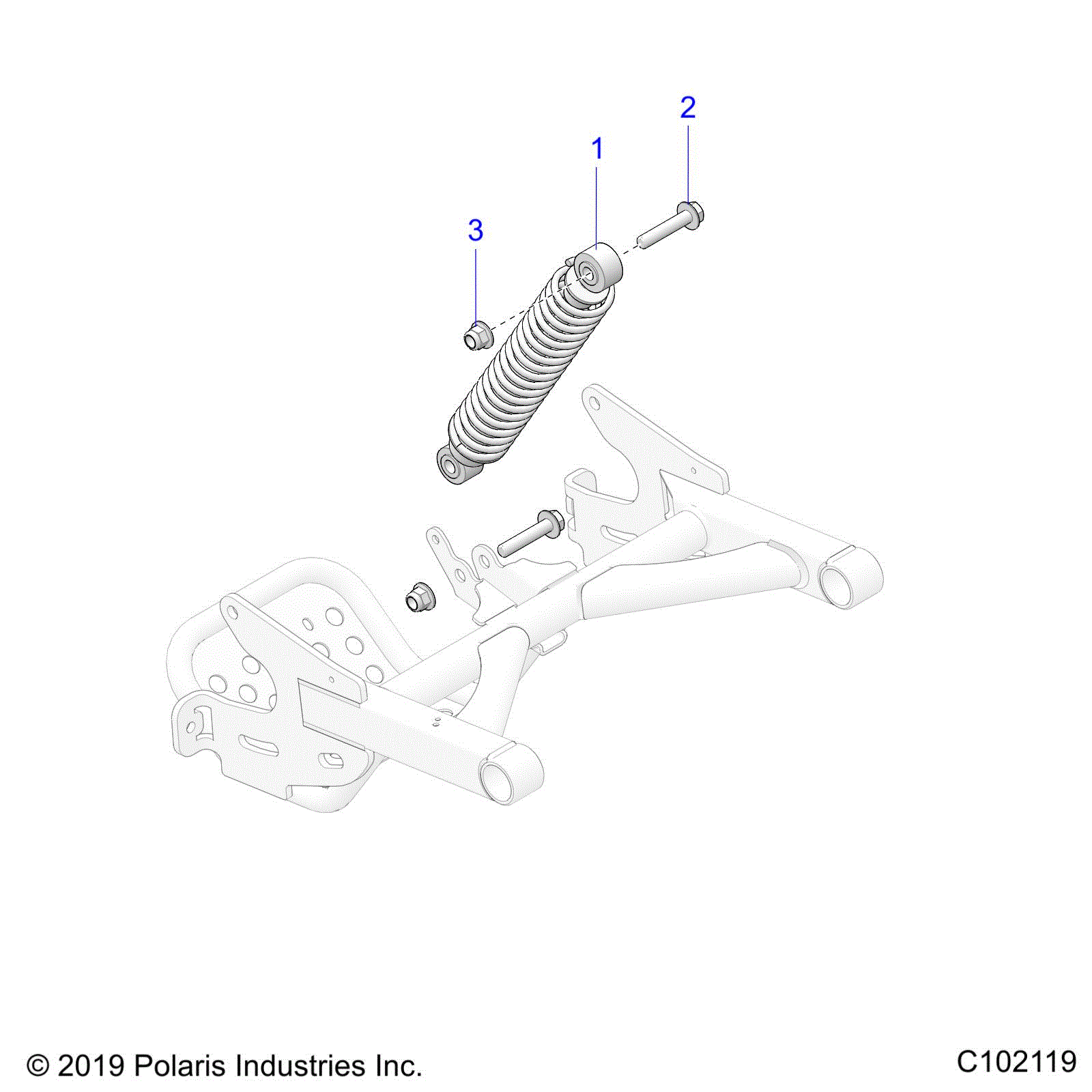 An Image of a Genuine Polaris Parts Schematic Diagram showing the schematic - SUSPENSION: REAR SHOCK - 2021 POLARIS OUTLAW 70
