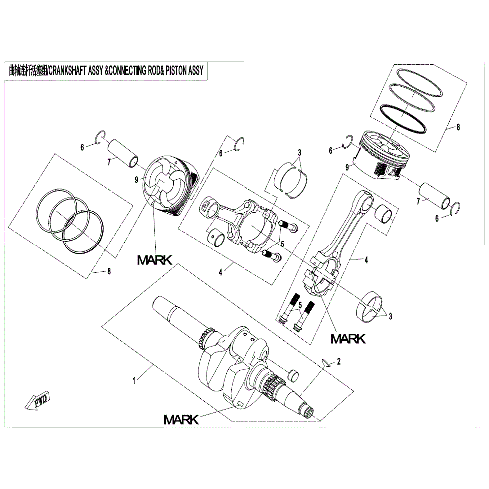 An Image of a Genuine CFMOTO Parts Schematic Diagram showing the schematic - CRANKSHAFT/CONNECTING ROD/PISTON ASSY. - 2023 CFMOTO ZFORCE 800 Trail
