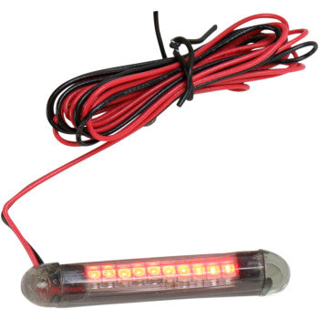 The TruFLEX® LED Strip 2.2" Red Smoke by Custom Dynamics is a compact, flexible red LED strip with dual-intensity lights and a coiled red/black wire bundle—perfect for automotive brake lights or accent lighting.