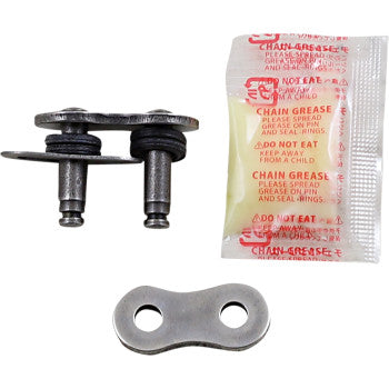 The 520 Max X Connecting Link Clip by RK is a replacement set for bicycle chains, including two pins, a connecting plate, and a packet of chain grease labeled Do not eat. Keep away from children.