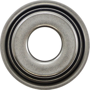 Close-up view of the Polaris Water Pump Seal by Moose Offroad—a metal bearing with a circular shape, central hole, and concentric grooves—designed to reduce friction in mechanical systems, ideal for water pumps.