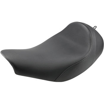 The Renegade Solo Seat - Black - Smooth by Saddlemen offers a contoured design with smooth upholstery, visible stitching, and a GelCore interior for superior comfort and support during long-distance touring.