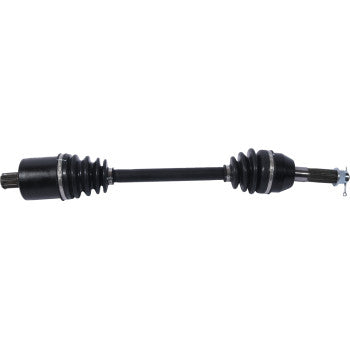 Black metal Polaris Ranger axle kit with rubber boots on both ends and splined shafts.