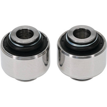 Two metal bushings with black rubber linings from the Moose Offroad Suspension Kit Rear Independent Knuckle Only are shown side by side on a white background, ideal for rear knuckle or A-arm repair kits.
