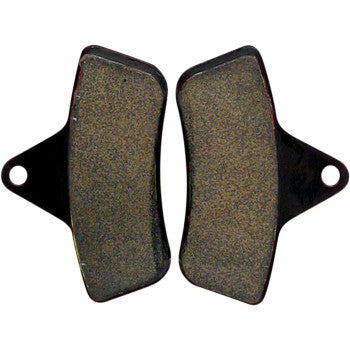 Pair of black sintered brake pads with textured friction surface and mounting holes on offroad UTV fitment tabs.