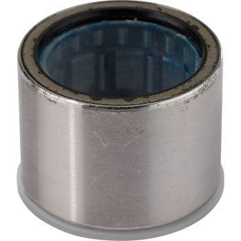 Cylindrical metal clutch bearing with polished silver finish and visible inner roller components in blue hue.