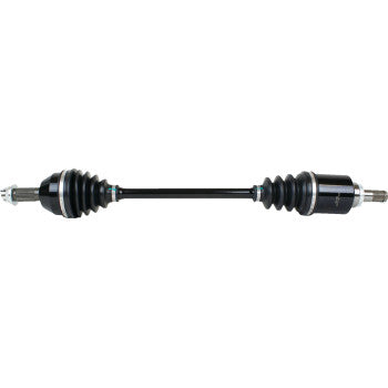 Black metal front right axle with accordion-style rubber boots on both ends for Honda Pioneer UTV.