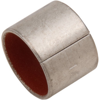The Race Tech Shock Shaft Bushing (14 mm ID x 12 mm L) is a cylindrical metal bushing with a visible side split and a reddish-brown, low-friction PTFE-coated inner lining, shown on a white background.