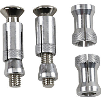 The Probend™ Bar End Hardware Aluminum by Cycra includes four visible metallic barrel nuts and screws—two assembled, two apart—highlighting their role as essential replacement handguard parts for your furniture or handguard setup.
