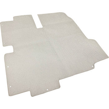 The Honda Pioneer Heat Control Kit Under Seat 1000 by DEI is a flat, rectangular aluminum mat with a textured surface, rounded corners, and small edge holes for mounting or attachment under your vehicles seat.