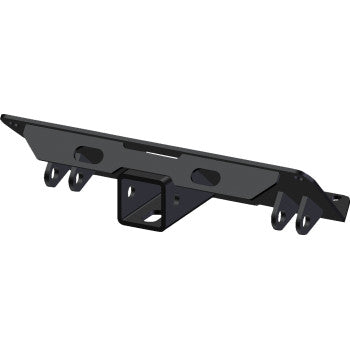 The Polaris Lower Receiver 2" Gravely by KFI Products is a black metal mount with multiple attachment points and a central 2" hitch receiver, ideal for towing or accessory mounting. Durable construction and made in the USA.