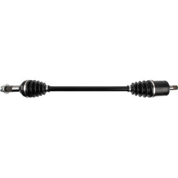 Black metal front right axle shaft with rubber CV joint boots on both ends for Can Am Defender vehicles.