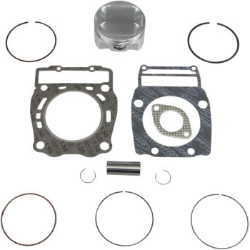 A Polaris Piston Kit with Gaskets 92.00 mm by Wiseco is neatly laid out, showing pistons, gaskets, cylinder head gasket, piston rings, pin, and circlips on a white background.