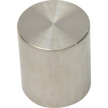 The All Balls Brake Caliper Piston is a shiny, metallic, precision-machined cylinder made from 304 stainless steel with a smooth surface and flat top, resembling a solid metal rod, shown against a white background.