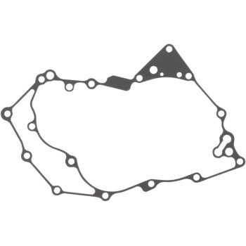 Thin black irregular-shaped gasket with multiple bolt holes for Yamaha magneto cover replacement.