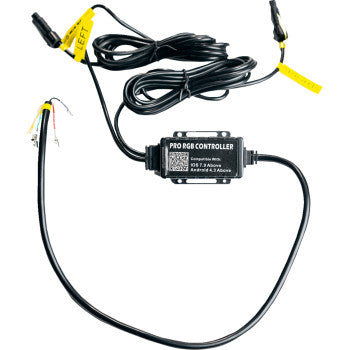 The Light Rod Harness 3 Bluetooth® by Whipitlightrods features labeled cables, a waterproof connector, and yellow LEFT tags, designed to control multi-color LED lighting with Bluetooth compatibility for RGB light rods.