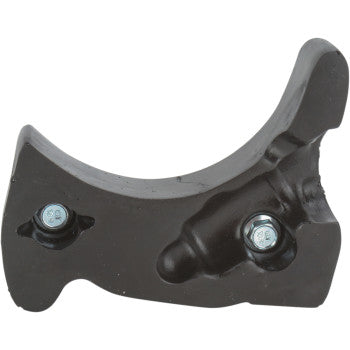 The Yamaha Poly Case Saver by Moose Offroad is a black, curved metal bracket with two silver bolts and a durable, energy-absorbing polyurethane case.