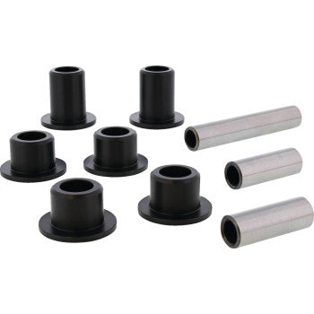 The Rear Knuckle Suspension Kit by Moose Offroad includes eight black flanged bushings and three silver metal sleeves, perfect for A-arm repair or suspension work, displayed on a white background.
