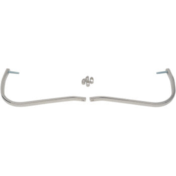 The Replacement Hand Guard Bar and Taperlock Set Aluminum Silver by Moose Offroad features two curved metal rods with threaded ends, handguard mounts, and small round fasteners arranged on a plain white background.
