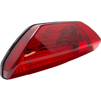 Red angular LED taillight with clear edges and black housing for off-road vehicles.