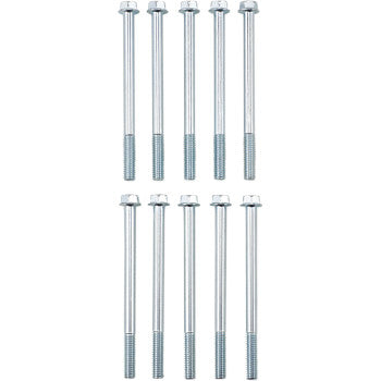 Ten Bolt Flange M6 x 80 bolts from the Bolt 10 Pack are neatly arranged in two rows on a white background. Featuring threaded ends and hex flange heads, they're perfect for assortments or repairs.