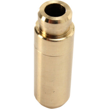 Brass-colored cylindrical exhaust valve guide with hollow center and stepped design.
