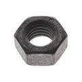 Hexagonal black metal nut with internal threading, size M10, matte finish.