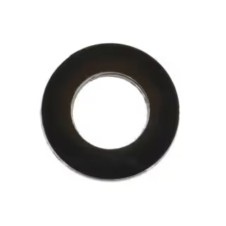 Black circular nylon washer with a large central hole and smooth surface.