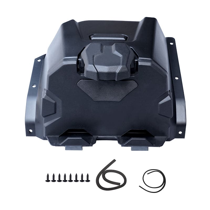 The Polaris Xpedition XP/ADV Electronic Device Holder by Kemimoto is a black plastic mount with a large top knob, mounting holes, screws, rubber strip, and sealing ring—ideal for securely holding electronics or tablets on your vehicle.
