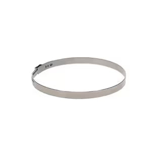 The Ear Clamp 87.3-90.5MM by Can-Am is a stainless steel, circular clamp with a side clasp, ideal for Can-Am ATV or UTV parts, shown on a plain white background.