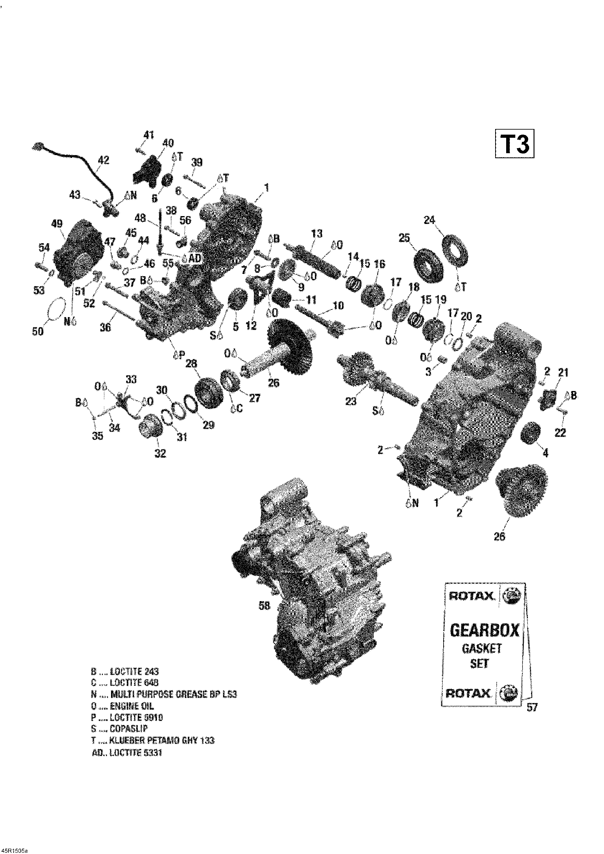 An Image of a Genuine Can-Am Parts Schematic Diagram showing the schematic - GEAR BOX 1_T3 PACKAGE