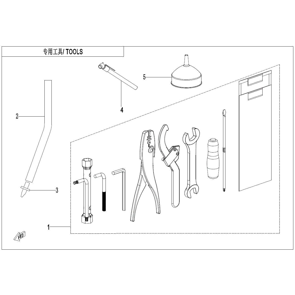 An Image of a Genuine CFMOTO Parts Schematic Diagram showing the schematic - TOOLS - 2024 CFMOTO ZFORCE 950 Trail