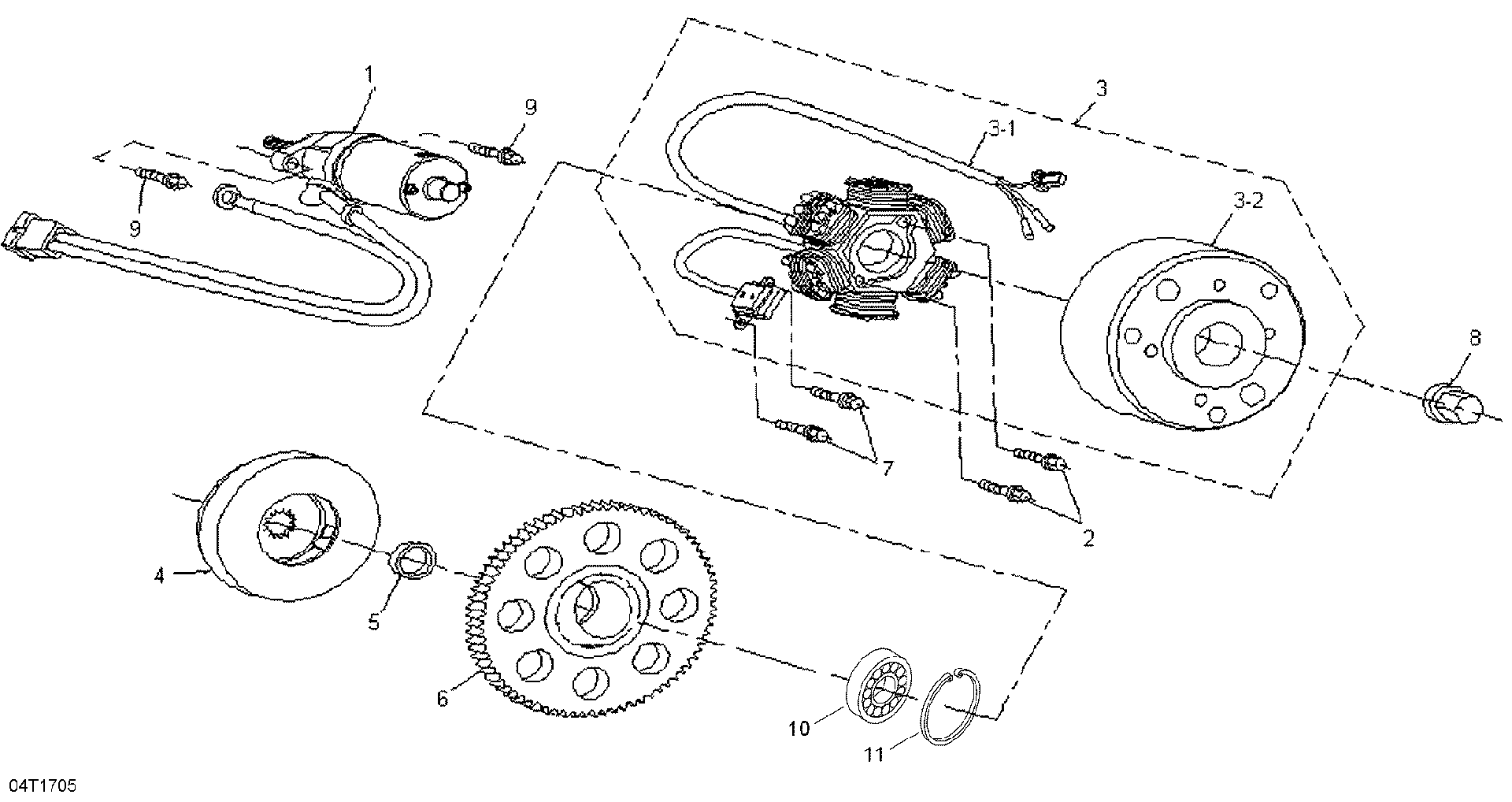 An Image of a Genuine Can-Am Parts Schematic Diagram showing the schematic - MAGNETO AND ELECTRIC STARTER