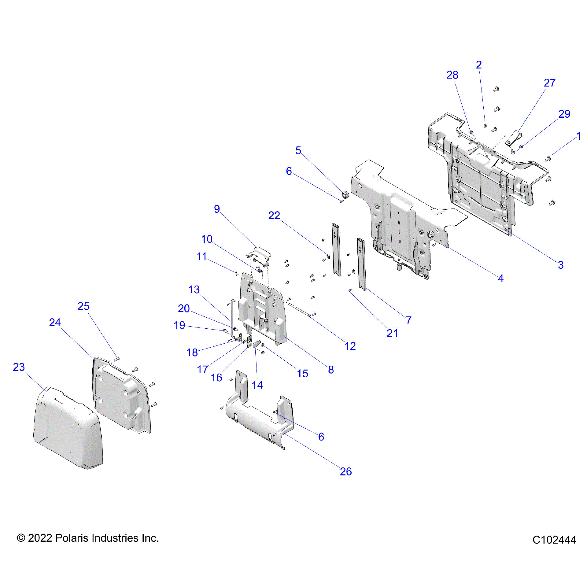 An Image of a Genuine Polaris Parts Schematic Diagram showing the schematic - BODY: SEAT PASSENGER BACK - 2025 POLARIS SPORTSMAN TOURING 570 X2 EPS