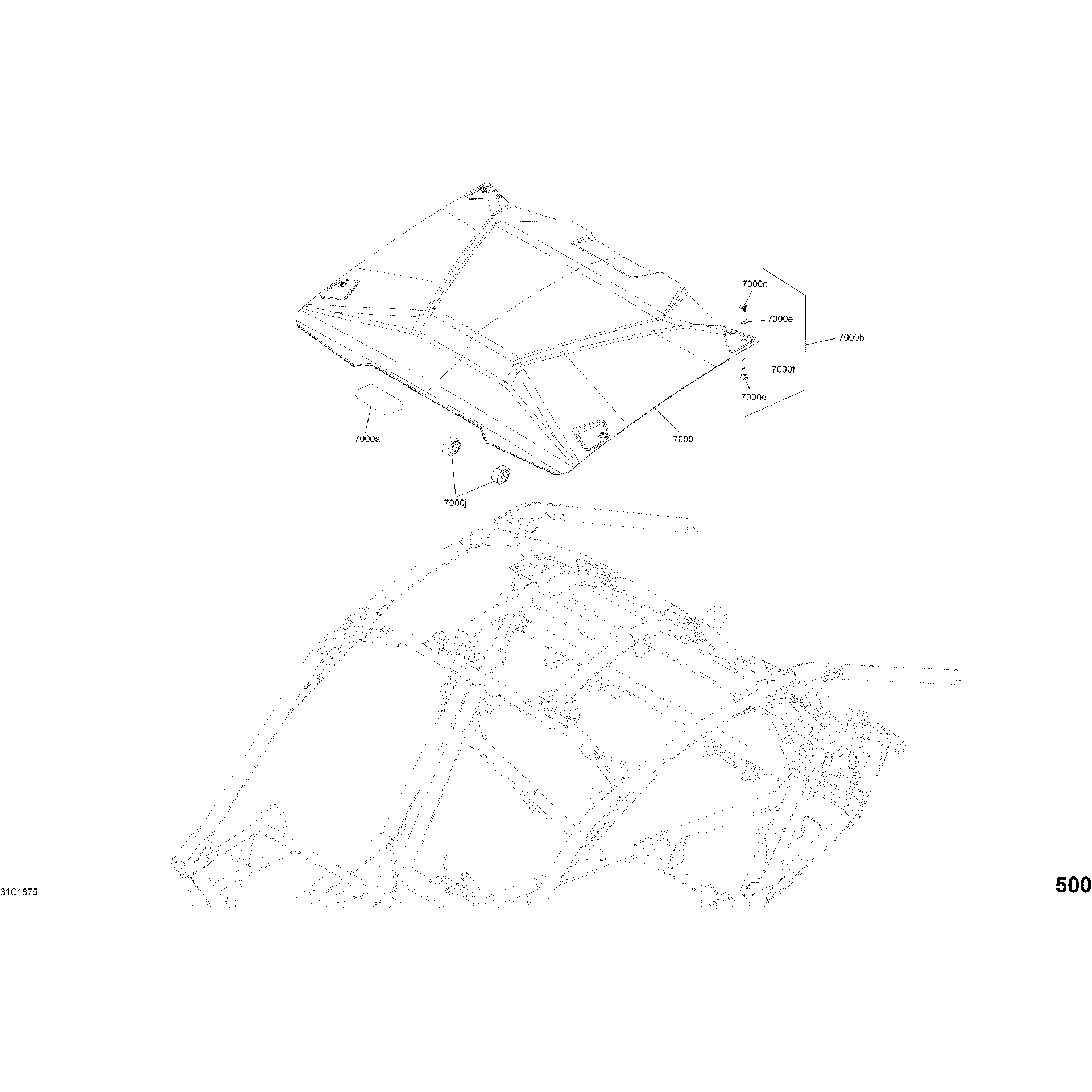An Image of a Genuine Can-Am Parts Schematic Diagram showing the schematic - BODY PARTS - LIQUID GOLD - PACKAGE X RS DPS - ROOF SECTION