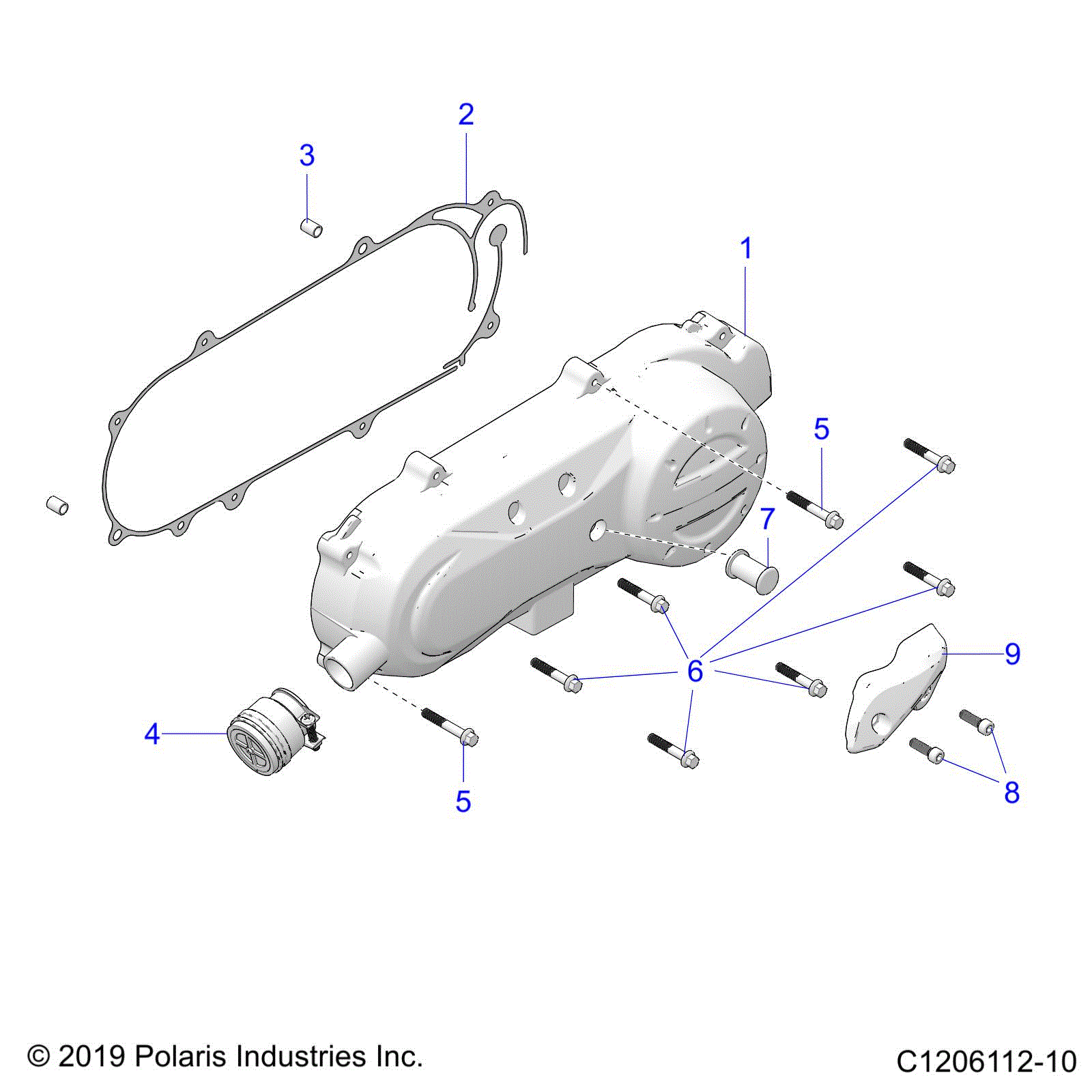 An Image of a Genuine Polaris Parts Schematic Diagram showing the schematic - DRIVE TRAIN: CLUTCH COVER AND DUCTING - 2025 POLARIS OUTLAW 70