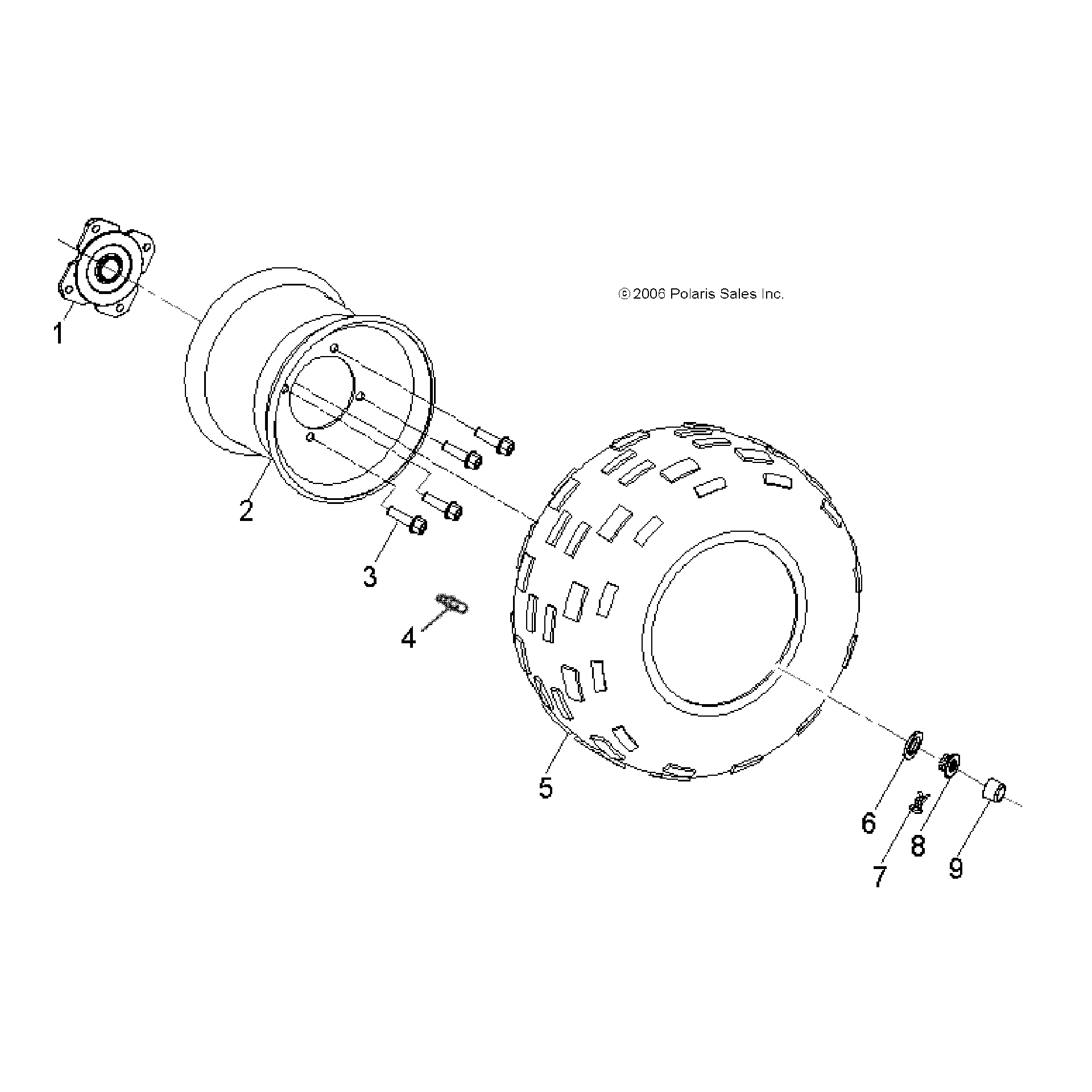 An Image of a Genuine Polaris Parts Schematic Diagram showing the schematic - WHEELS: REAR - 2017 POLARIS OUTLAW 50