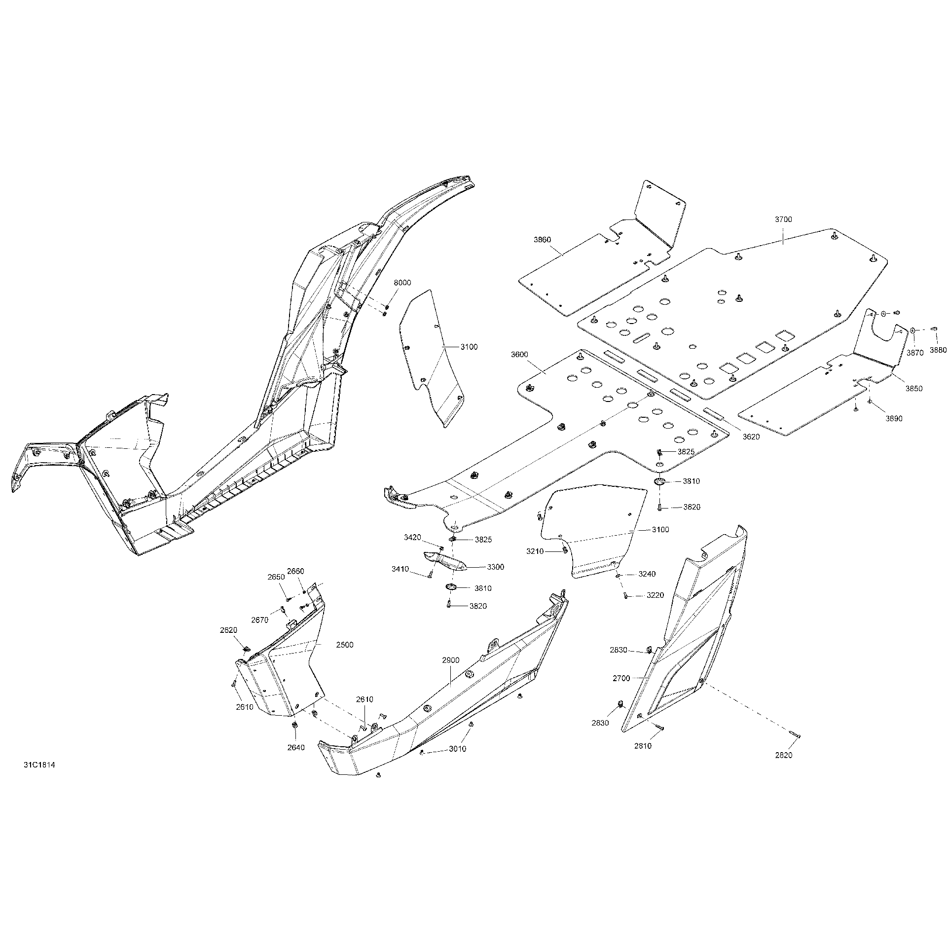An Image of a Genuine Can-Am Parts Schematic Diagram showing the schematic - BODY CENTRAL PART MAVERICK - GULFSTREAM BLUE MODELS