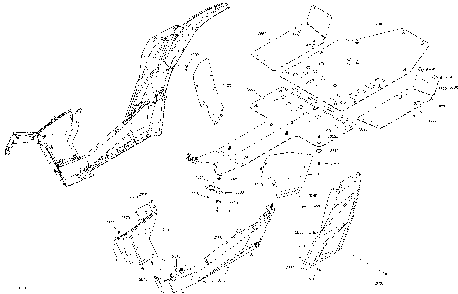 An Image of a Genuine Can-Am Parts Schematic Diagram showing the schematic - BODY CENTRAL PART MAVERICK - BRIGHT WHITE MODELS