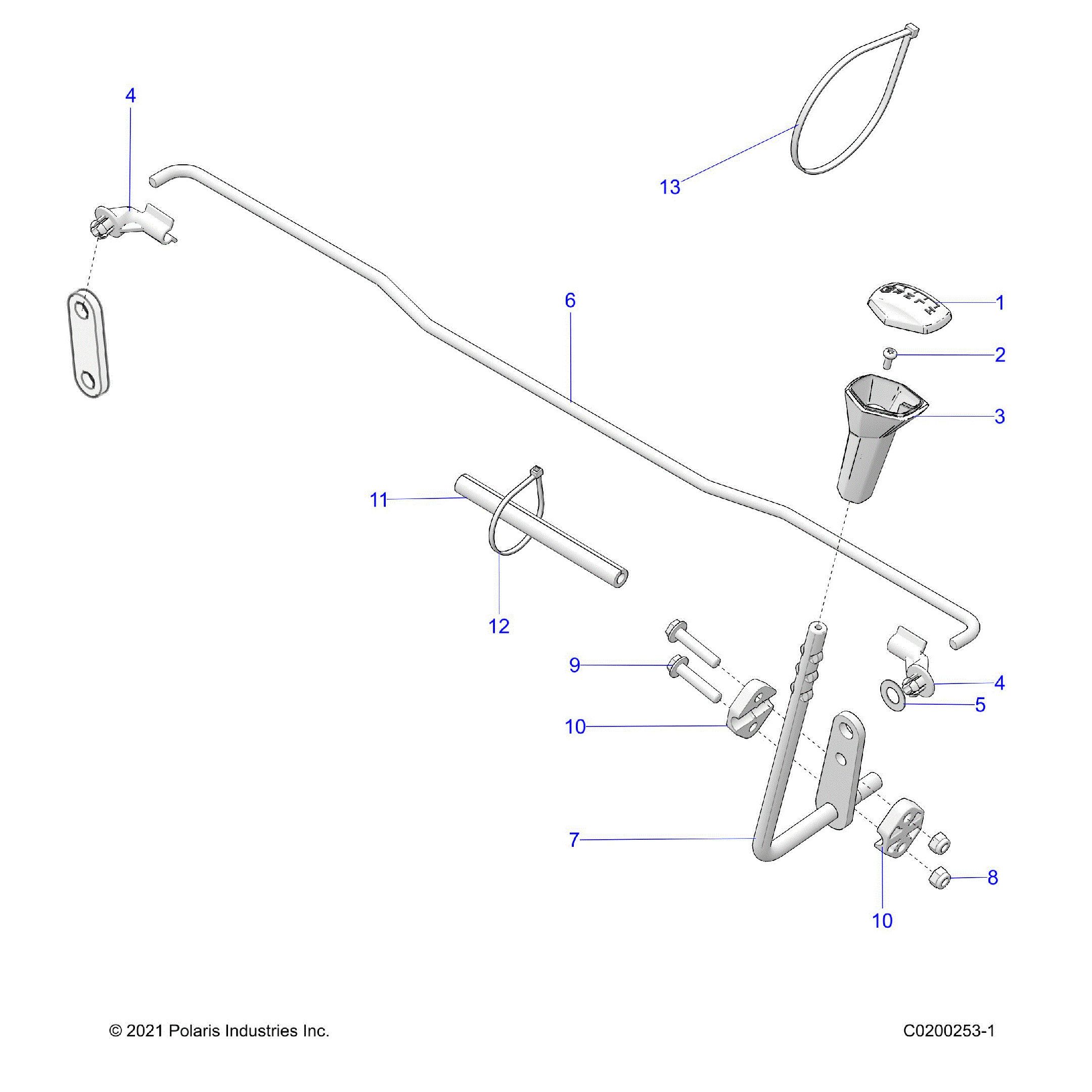 An Image of a Genuine Polaris Parts Schematic Diagram showing the schematic - DRIVE TRAIN: GEAR SELECTOR - 2022 POLARIS SPORTSMAN TOURING 570 PREMIUM
