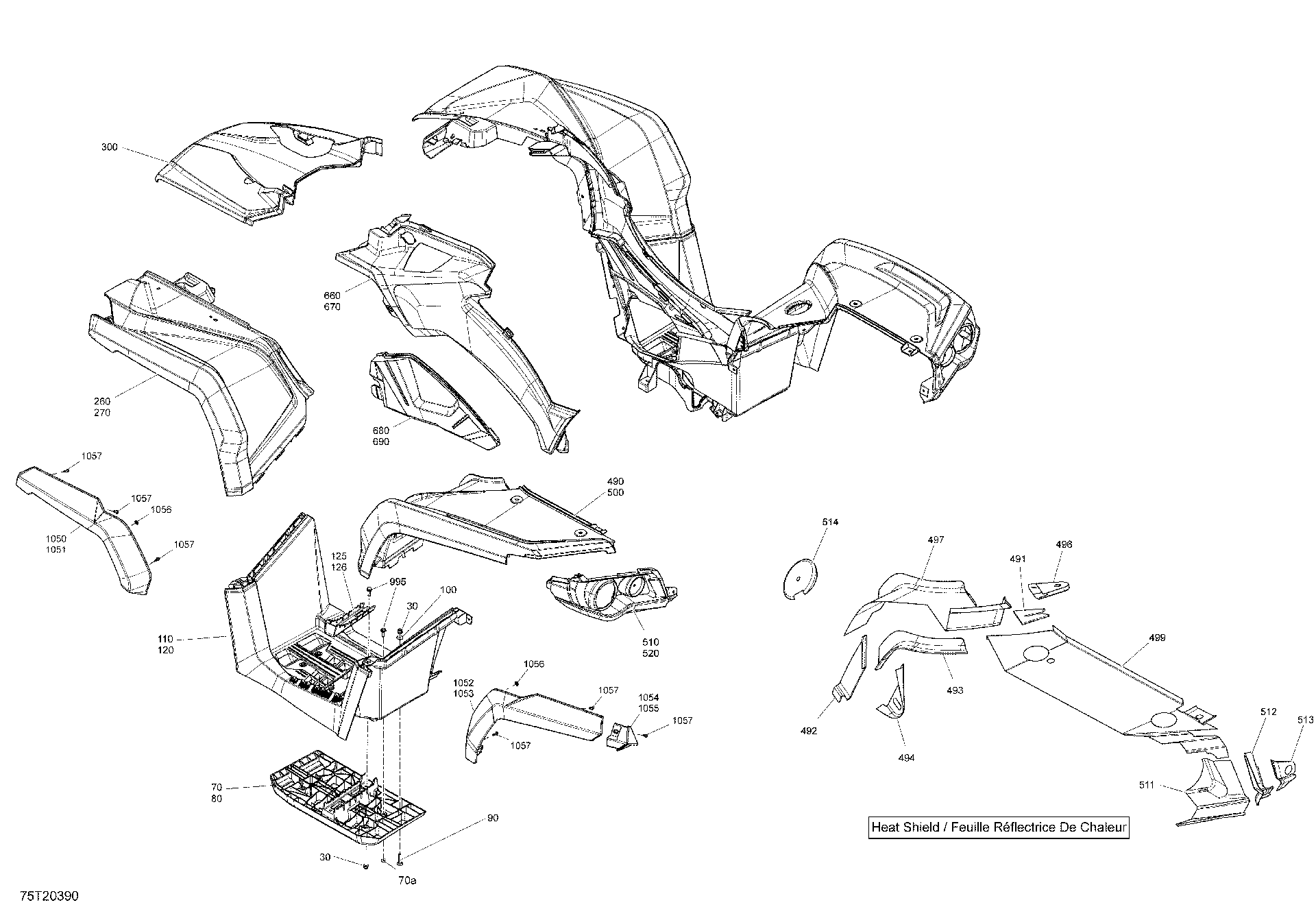 An Image of a Genuine Can-Am Parts Schematic Diagram showing the schematic - BODY - FENDERS AND SIDE PANELS - GRANITE GREY