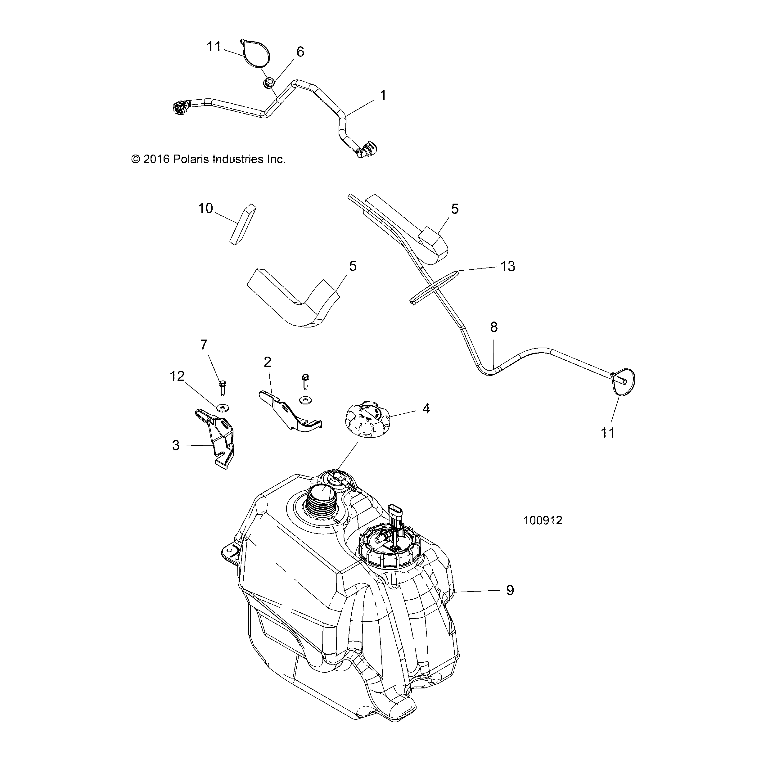An Image of a Genuine Polaris Parts Schematic Diagram showing the schematic - BODY: FUEL TANK ASM. - 2017 POLARIS SPORTSMAN TOURING 570 SP