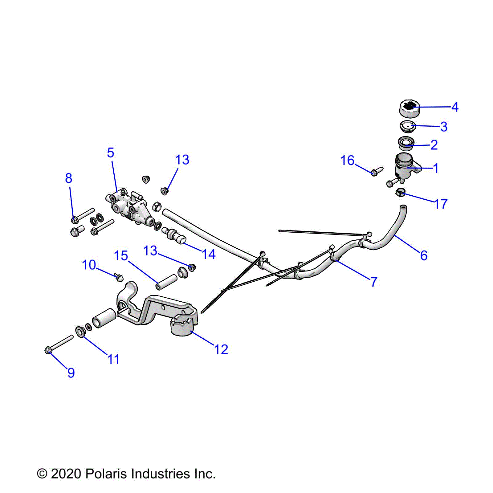 An Image of a Genuine Polaris Parts Schematic Diagram showing the schematic - BRAKES: BRAKE PEDAL and MASTER CYLINDER - 2023 POLARIS SPORTSMAN 450 HO EPS 50S