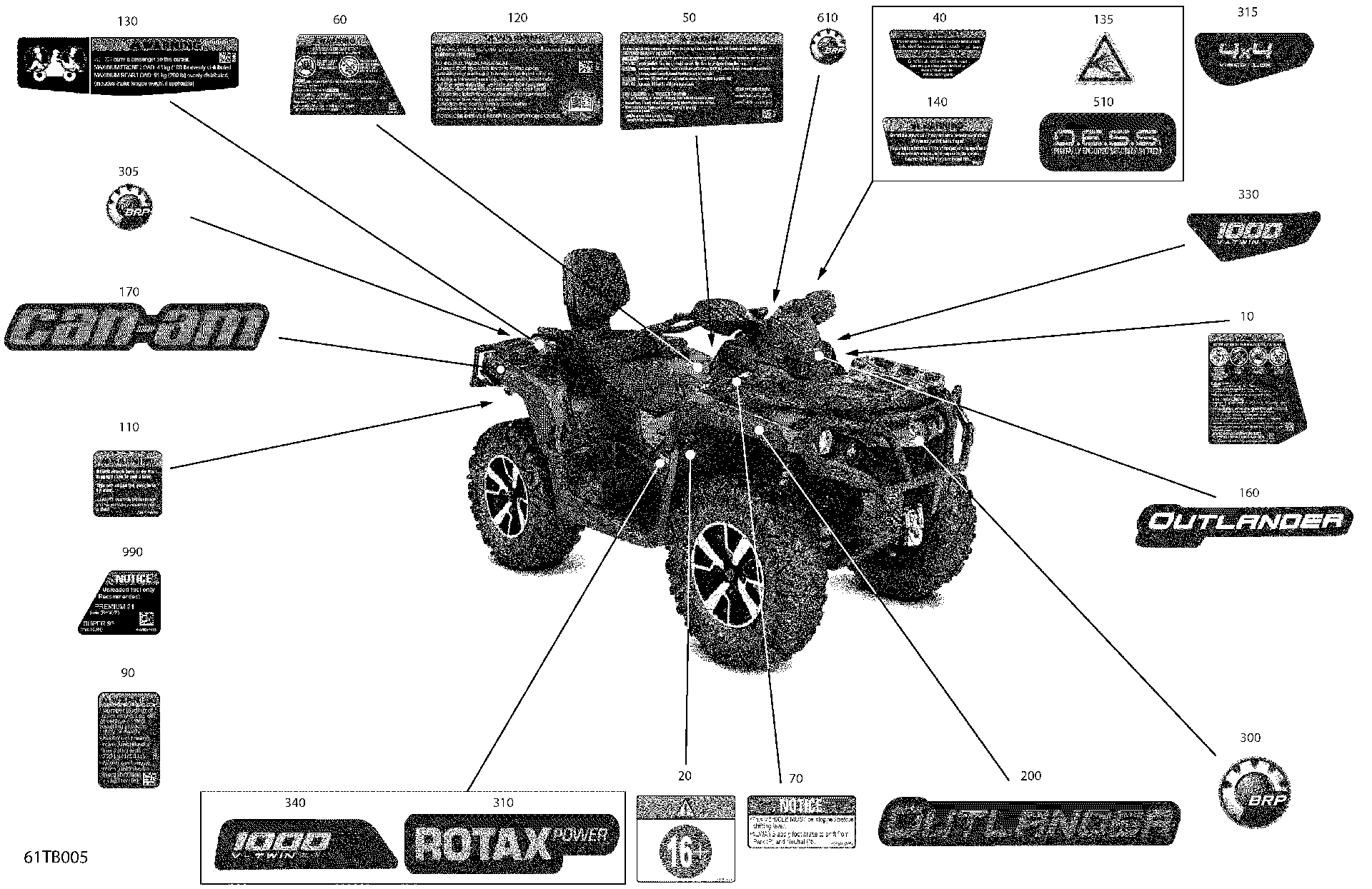 An Image of a Genuine Can-Am Parts Schematic Diagram showing the schematic - BODY - DECALS