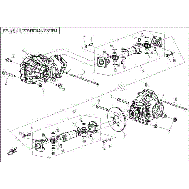 An Image of a genuine CFMOTO Parts Schematic Diagram showing the group - POWERTRAIN SYSTEM - 2016 CFMOTO CFORCE 500 SWB
