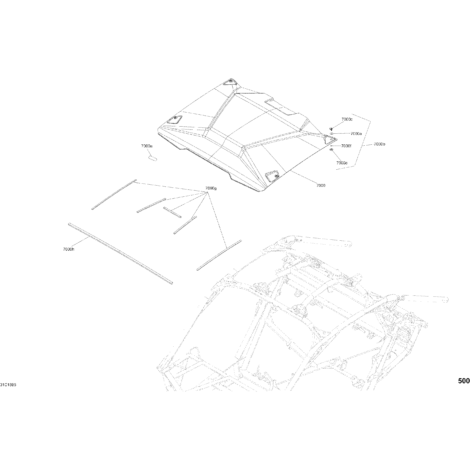 An Image of a Genuine Can-Am Parts Schematic Diagram showing the schematic - BODY PARTS - CARBON BLACK - PACKAGE X RC - ROOF SECTION