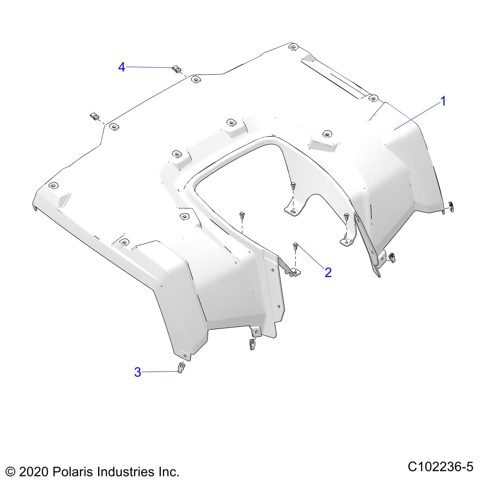 An Image of a Genuine Polaris Parts Schematic Diagram showing the schematic - BODY: REAR CAB - 2024 POLARIS SPORTSMAN TOURING 570 EPS