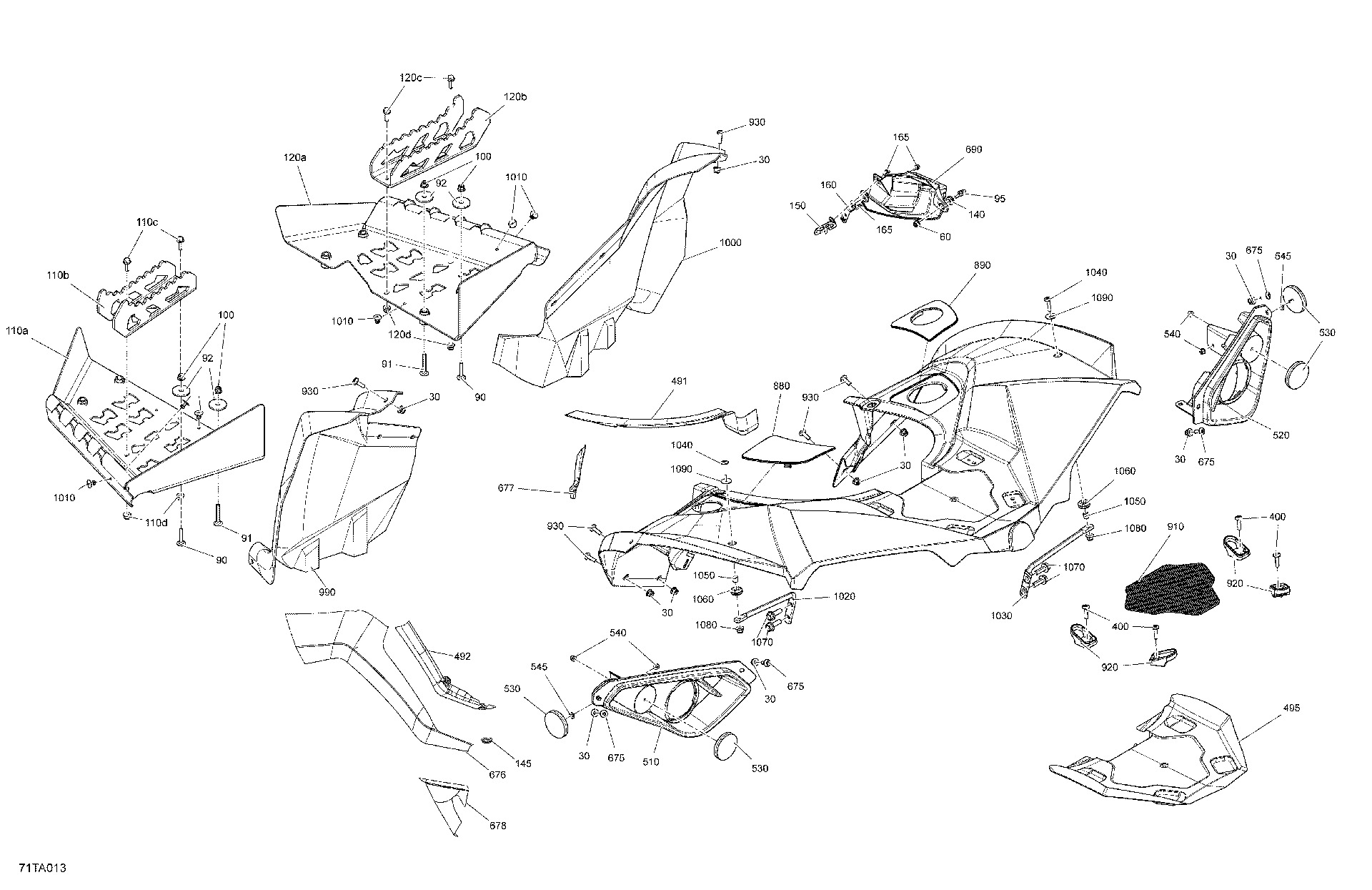 An Image of a Genuine Can-Am Parts Schematic Diagram showing the schematic - BODY - REAR SECTION