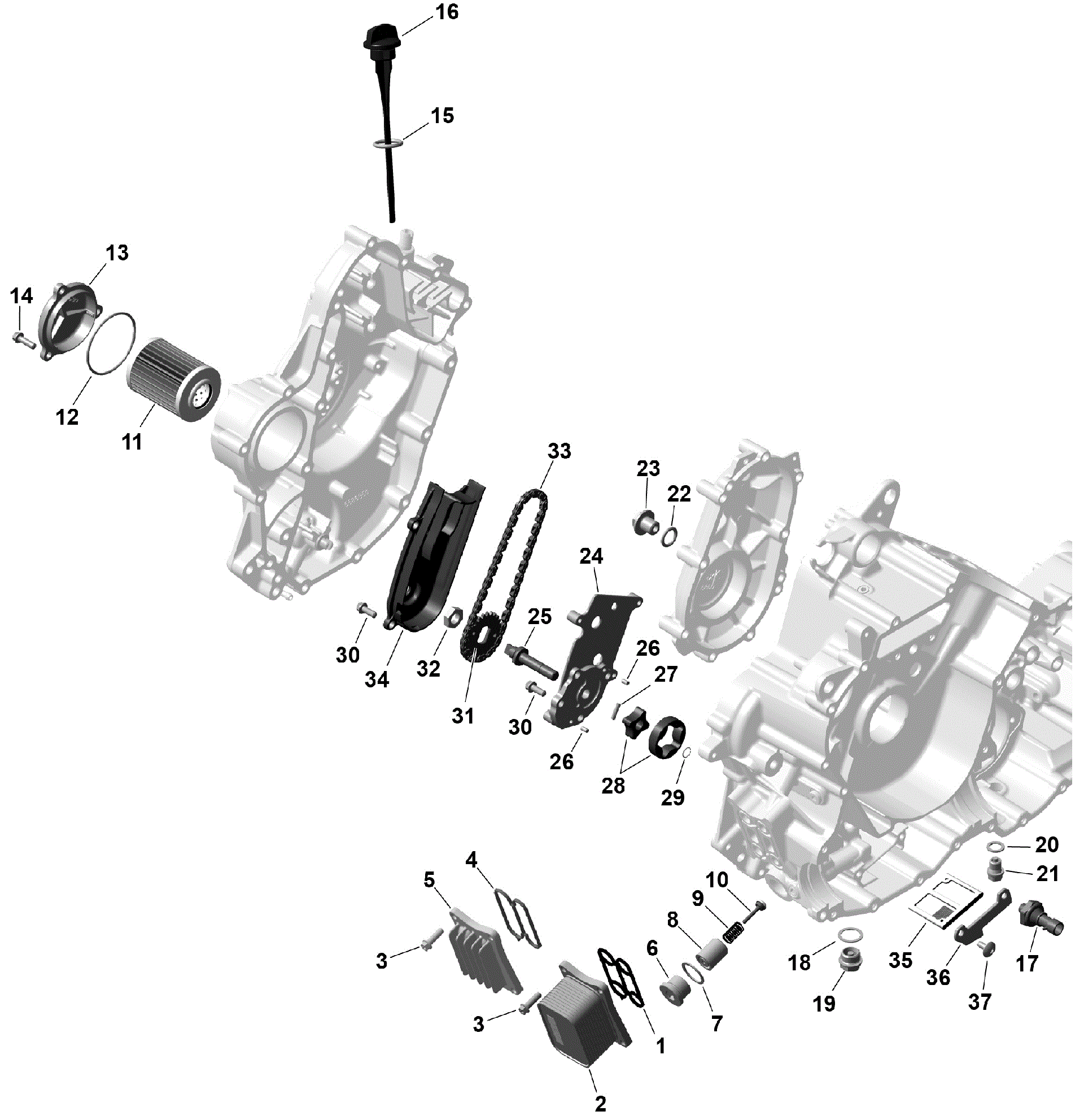 An Image of a Genuine Can-Am Parts Schematic Diagram showing the schematic - ROTAX - ENGINE LUBRICATION