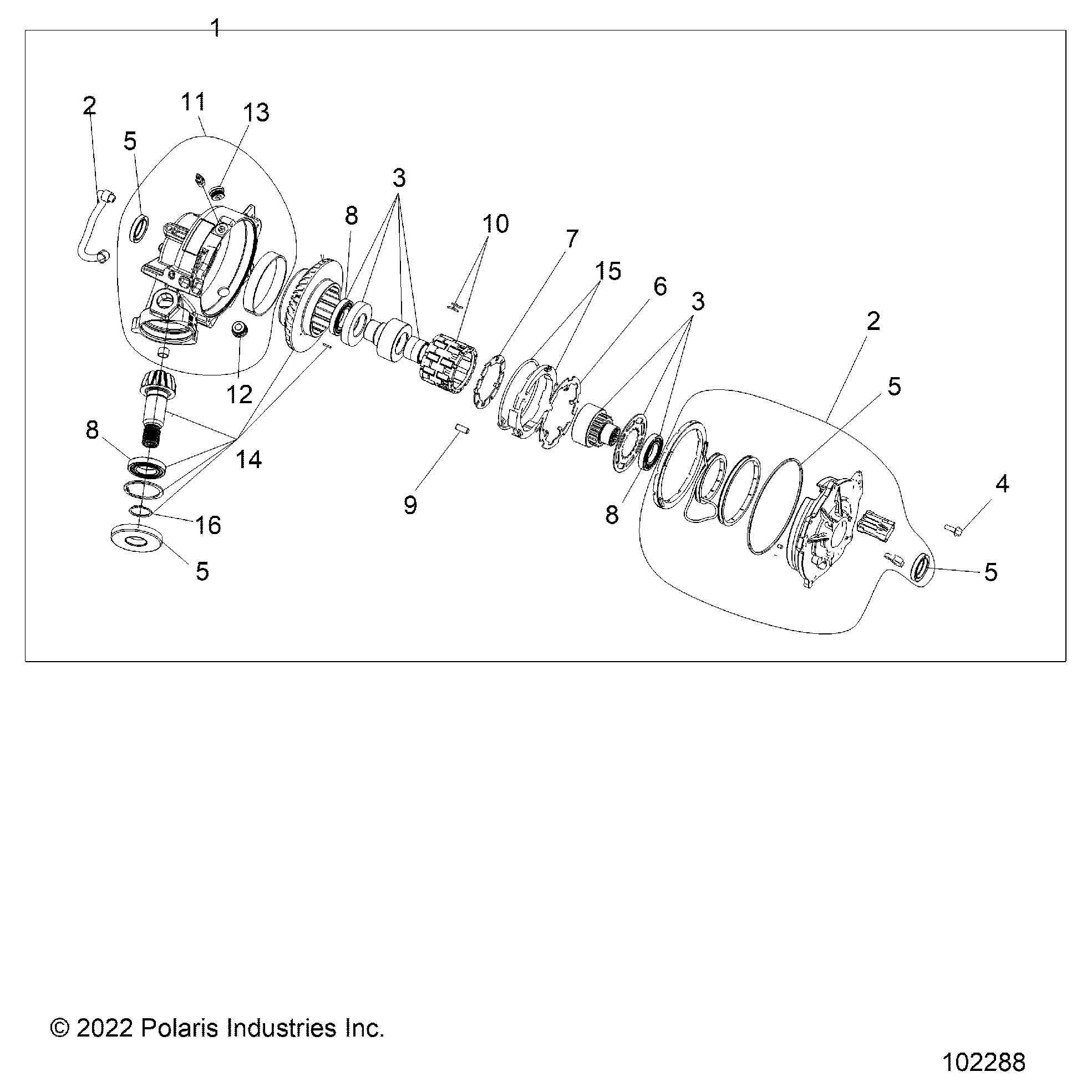 An Image of a Genuine Polaris Parts Schematic Diagram showing the schematic - DRIVE TRAIN: FRONT GEARCASE - 2026 POLARIS SPORTSMAN 570 X2 EPS
